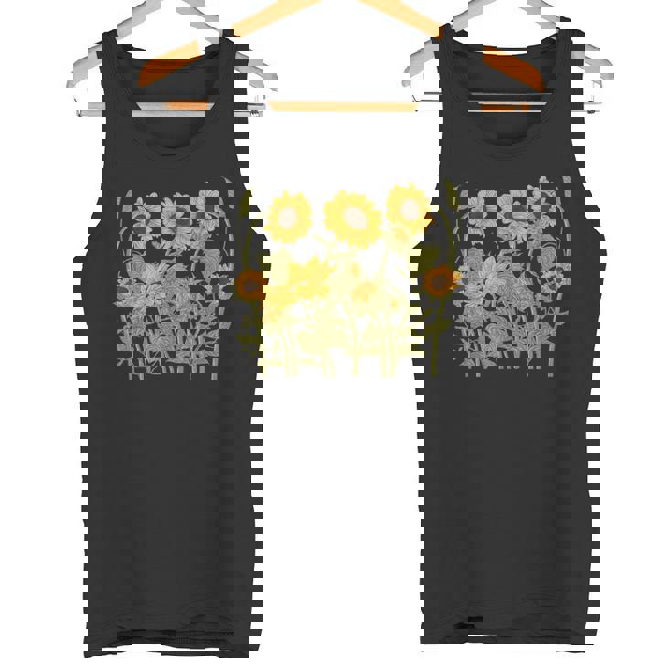 ヒマワリ 野花 ヴィンテージ ボタニカル 植物 ガーデニング タンクトップ