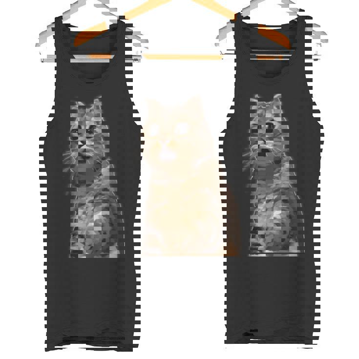 ビックリ猫 驚く猫 猫ミーム びっくり おどろく かわいい 面白い 人気 猫 イラスト タンクトップ