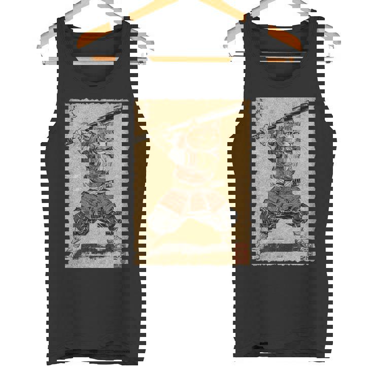 ビンテージアニメ 日本美術 野球選手の侍猫 長袖tシャツ タンクトップ