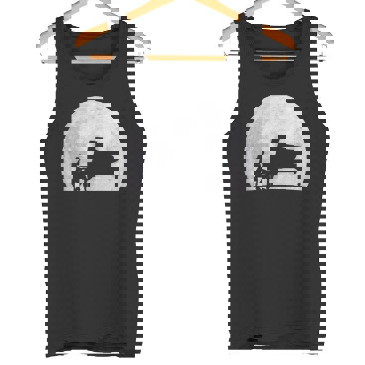 ピアニスト ピアノ奏者 クラシック音楽 ジャズ音楽 満月 趣味 クール ピアノ好き 音楽好き タンクトップ