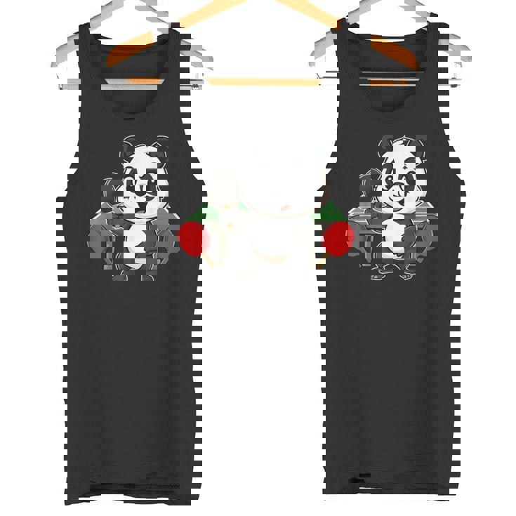 ピンポン卓球をするかわいいパンダ タンクトップ