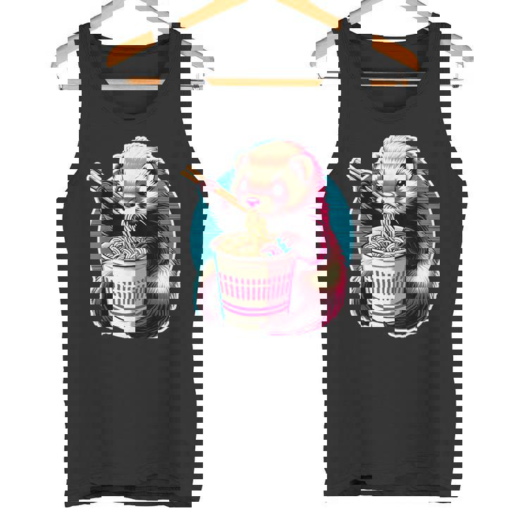 フェレットの飼い主かわいいカワイイアニメフェレットがラーメン丼 T シャツを食べる タンクトップ