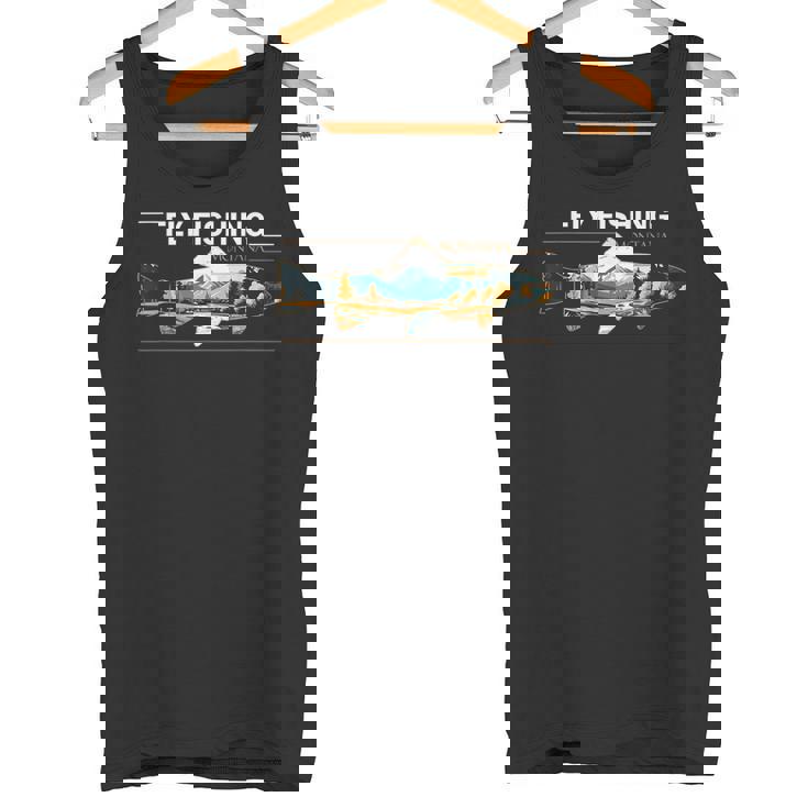 フライフィッシング モンタナ レトロ 風景 トラウト シルエット タンクトップ