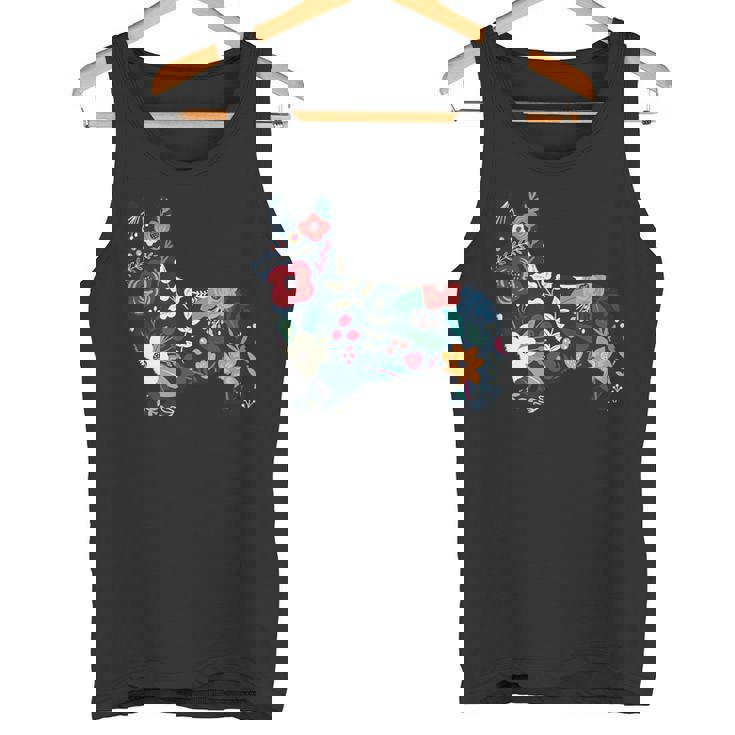 フローラルコーギーシルエット コーギー犬愛好家 タンクトップ