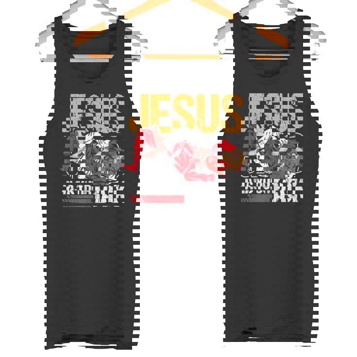 ブラジリアン柔術 ジーザス・ハズ・ユア・バック 面白いクリスチャンbjj タンクトップ