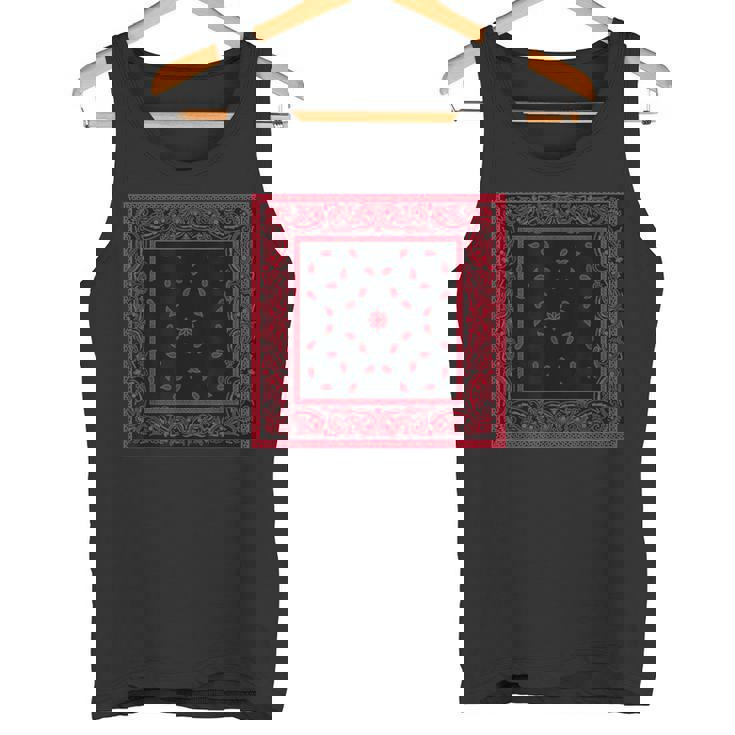 メンズ ブラックレッドバンダナプリントtシャツ ペイズリー柄 レッドラグ タンクトップ