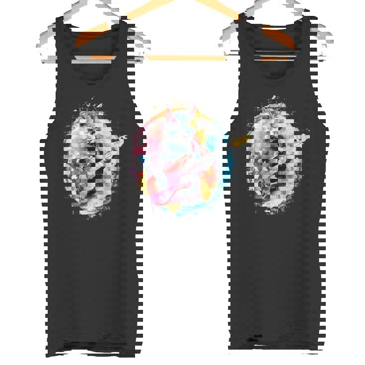 ベースギターを弾く猫水彩グラフィックデザイン タンクトップ