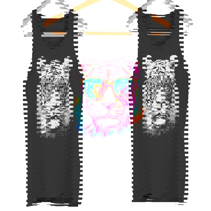 ホワイトタイガー サングラス カラフル アート 動物 虎 タンクトップ