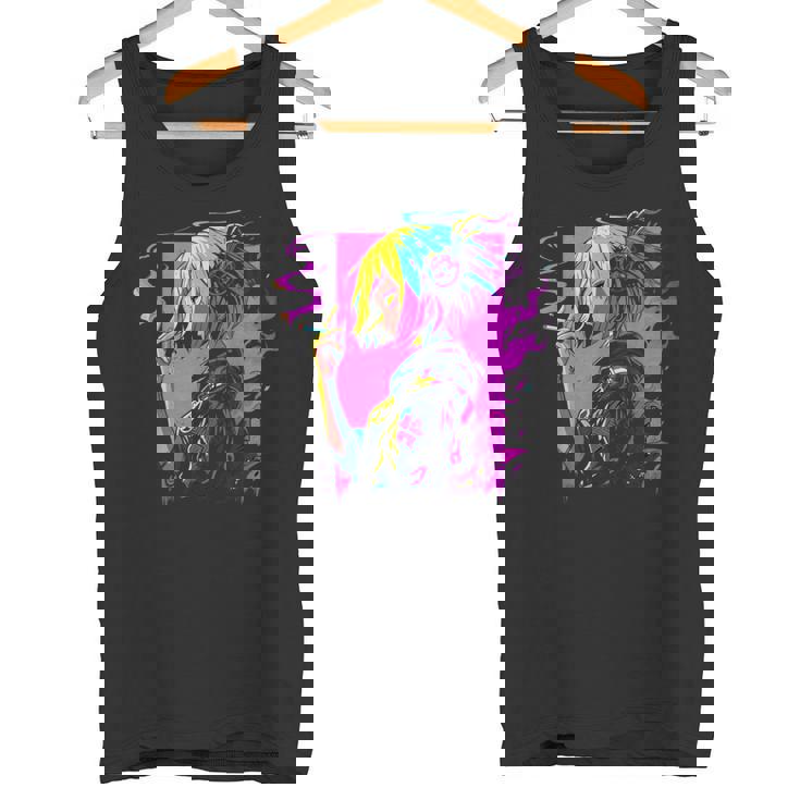 ボヘミアン・ガール、スモーキング・ガールのサイバーパンク・イラストレーション タンクトップ