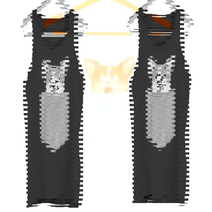ポケットから覗く可愛いコーギーのデザイン タンクトップ