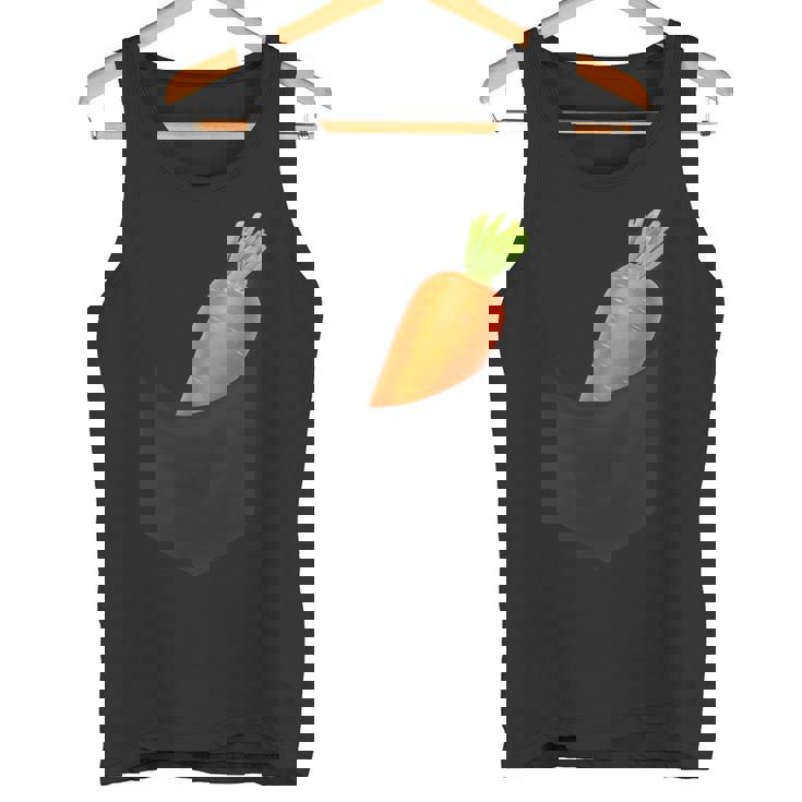 ポケットに入ったニンジン野菜、胸に面白いフルーツニンジン。 タンクトップ