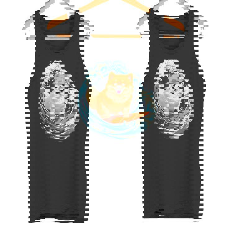 ポメラニアン 面白いtシャツ 犬 イヌ サーフィン 夏 かわいい メンズ 子供 おもしろ 服 グッズ ネタ タンクトップ