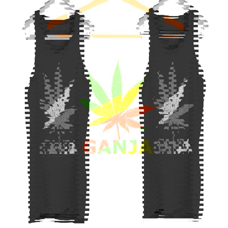 マリファナのガンジャ雑草の葉 ラスタカラー タンクトップ