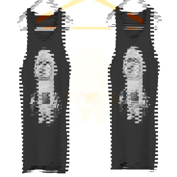 マルチーズドッグ筋トレ バーベルシュラッグバー フィットネス タンクトップ