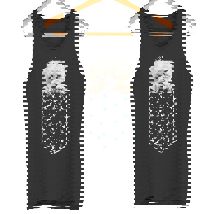 マルチーズ犬ポケット子犬の顔ペット愛好家 タンクトップ