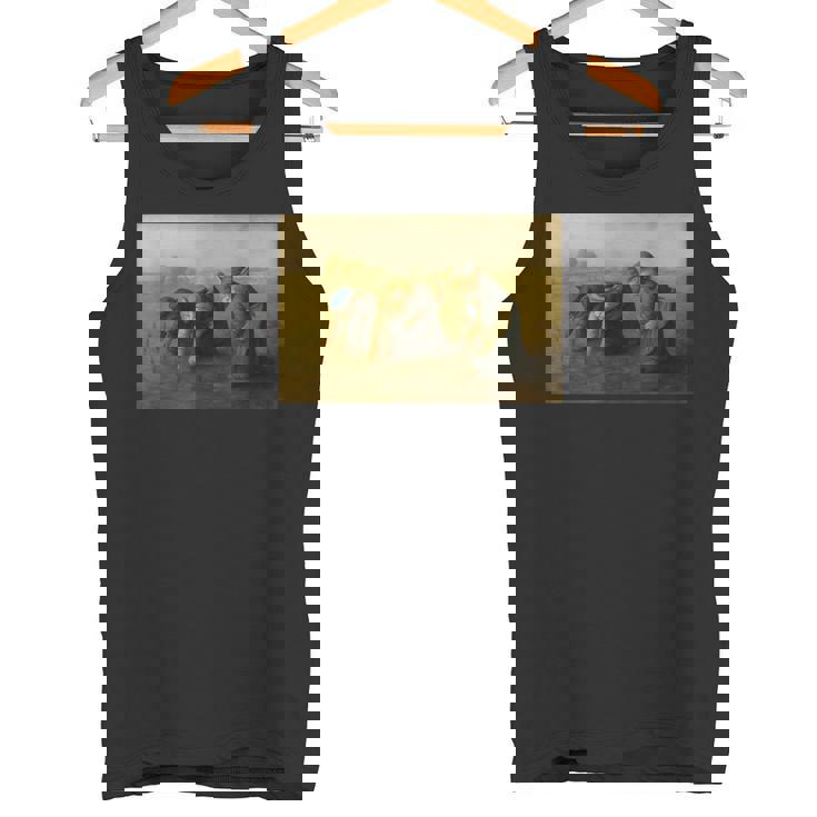 ミレー風アート猫の田植え 農作業をする三匹の猫たち タンクトップ