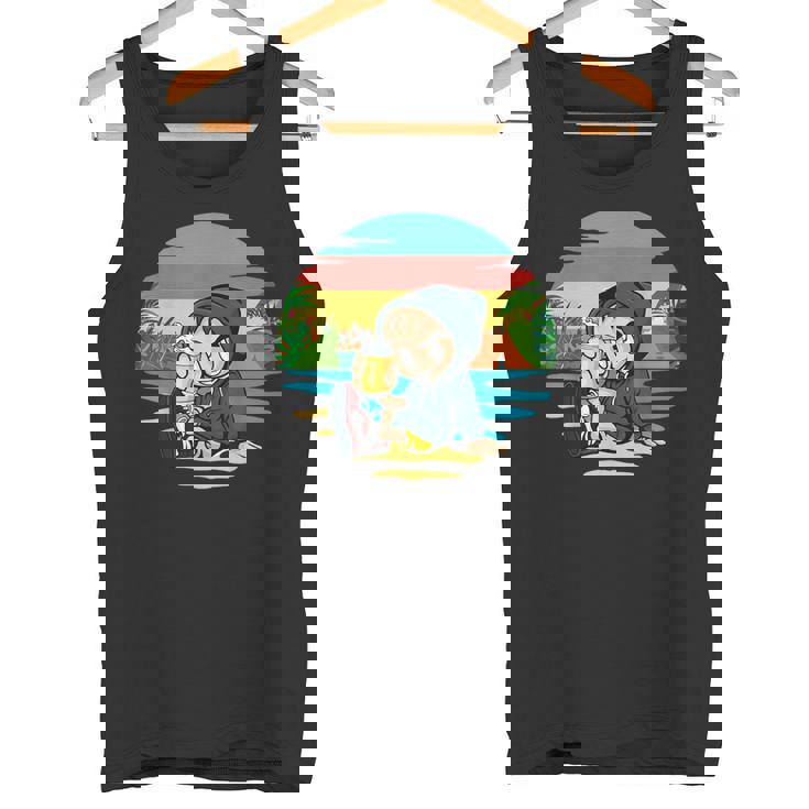 ヤシ、ビーチ、海、寒さ、太陽。 タンクトップ