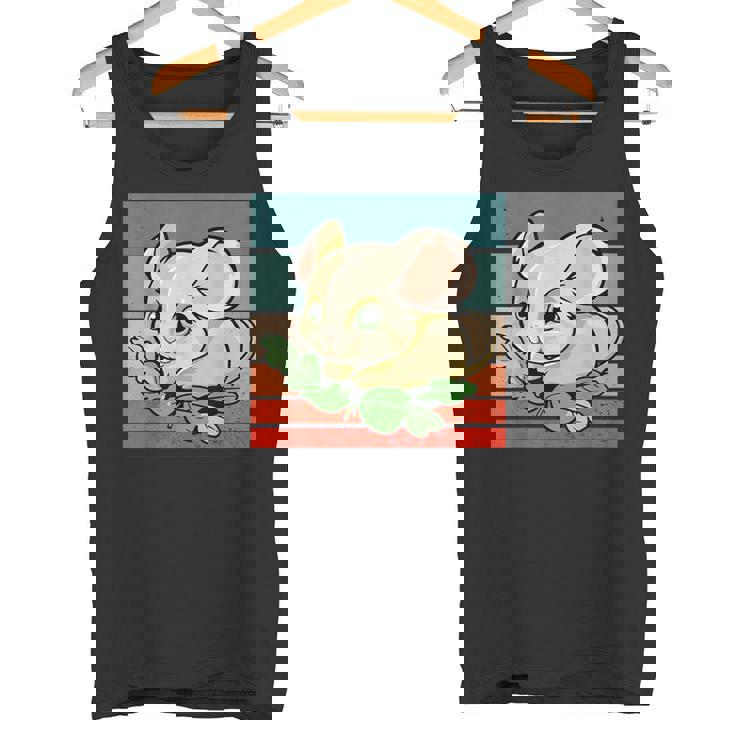 ヤマネ かわいい緑の葉 大きな目 愛らしい甘い動物 タンクトップ