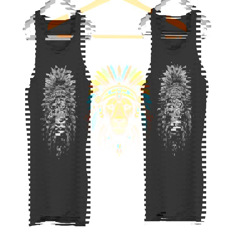 ライオン インディアン ヘッドドレス 羽 部族 ライオン タンクトップ