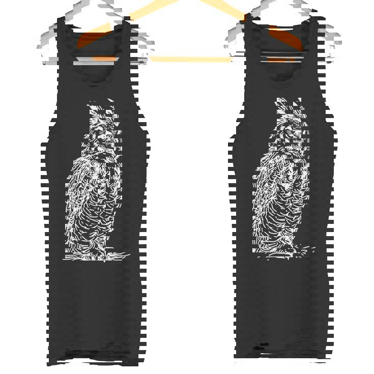 ラインアート 鳥・鳥類学者 オオツノフクロウ タンクトップ