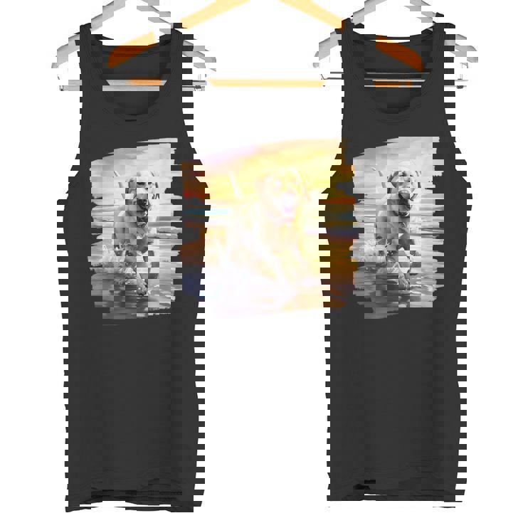 ラブラドールオンザビーチ、ラボ、犬、ラブラドール子犬 タンクトップ