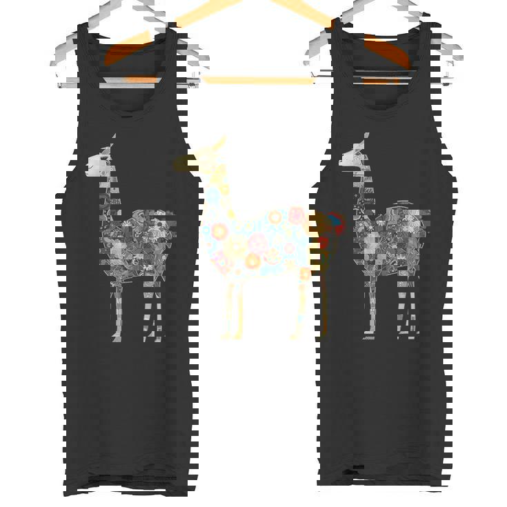 ラマ アルパカ フローラル カラフル 花 ペルーのお土産 タンクトップ