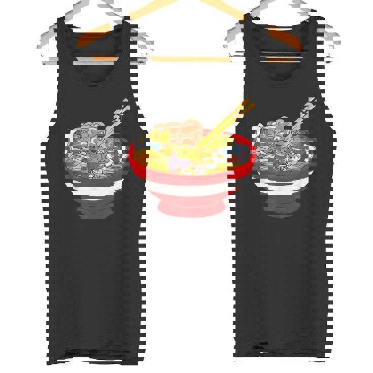 ラーメンを食べる三匹のかわいいカエルのお揃い アニメ恋人 食通 タンクトップ