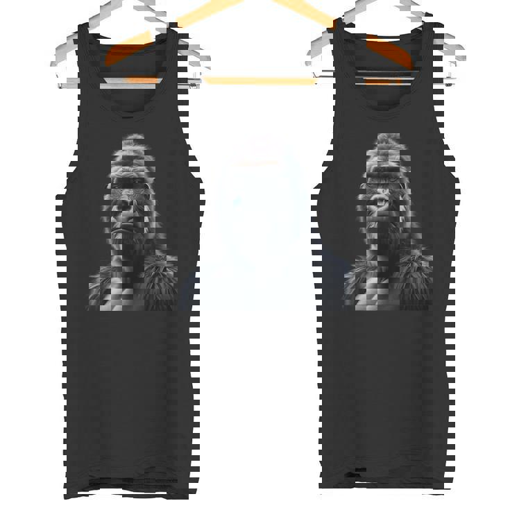 リアルなゴリラアートtシャツ、野生動物の霊長類の肖像画。 タンクトップ