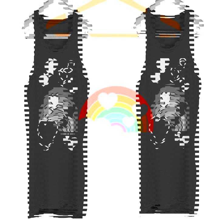 レインボーカラー ホワイト ハート ハート 雨 虹 旗 タンクトップ