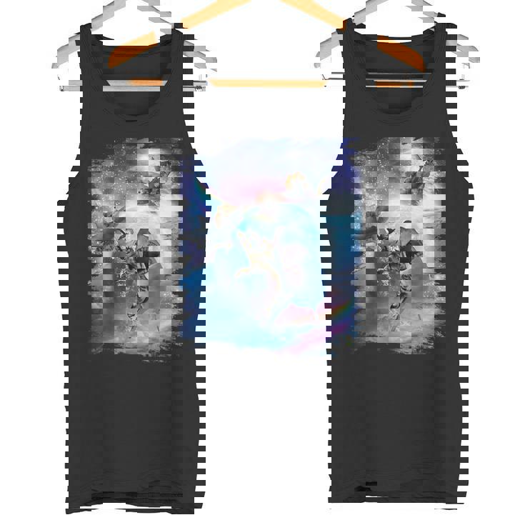 レインボーギャラクシー 宇宙に乗るサメに乗る猫 タンクトップ