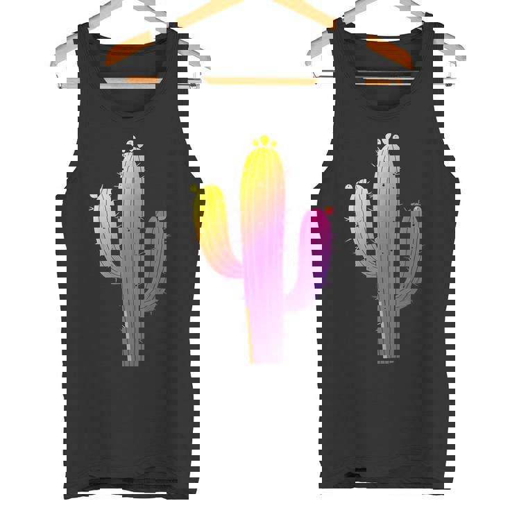 レインボーサボテン 砂漠の夕日と太陽の雰囲気 タンクトップ