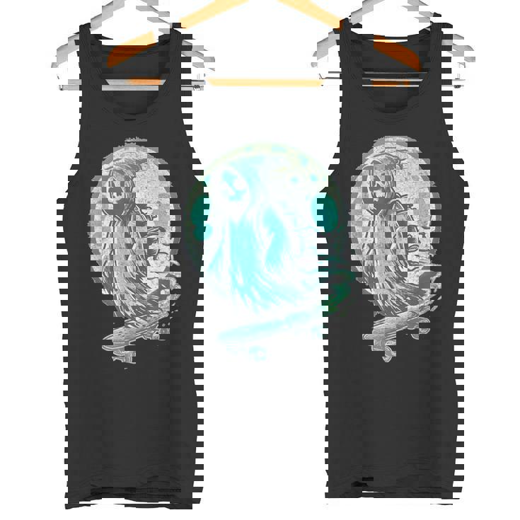 レトロ スケーター オバケ スカル スケートボード ハロウィン 不気味 スケルトン 骸骨 面白い ギフト ストリート タンクトップ