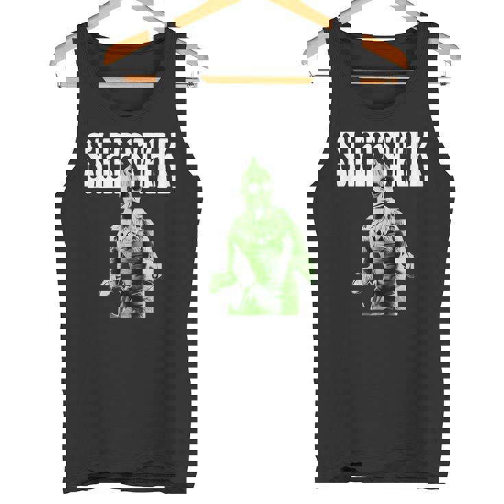 レトロなスリースタック爬虫類エイリアンのグラフィック。 タンクトップ