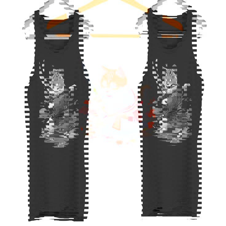 レトロな日本の侍猫グラフィック 猫愛好家 タンクトップ