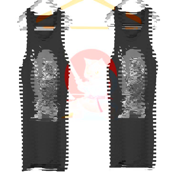 レトロな日本の侍猫グラフィック 猫愛好家 タンクトップ