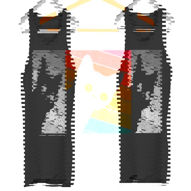 レトロな黒猫、ヴィンテージスタイルの黒猫。 タンクトップ