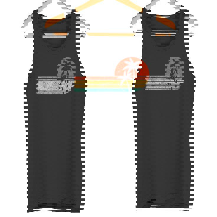 レトロスタイル トロピカル ビンテージ 夕日 ビーチ ヤシの木 タンクトップ