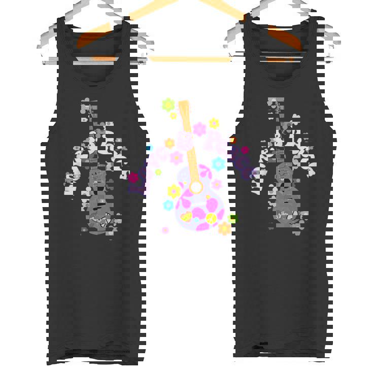 レトロフラワーパワーギター-ラブアンドピース2-ファンファン タンクトップ