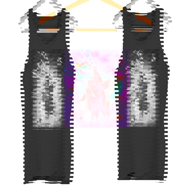 レーザーアイズスペースキャットライディングナマケモノ、ラマ-レインボー タンクトップ