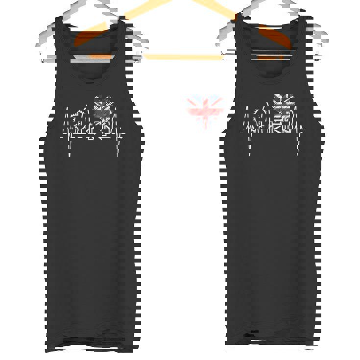 ロンドンのスカイラインハートビートフラッグハート アイラブロンドン タンクトップ