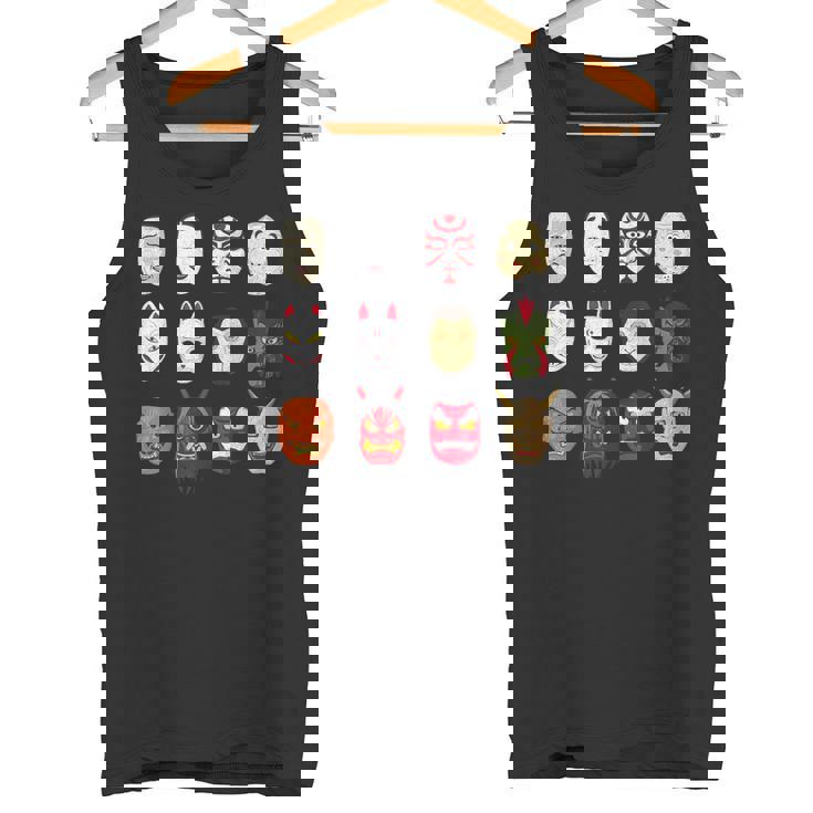 ヴィンテージ グラフィカル 日本 アート 天狗 きつね ひょっとこ マスク タンクトップ