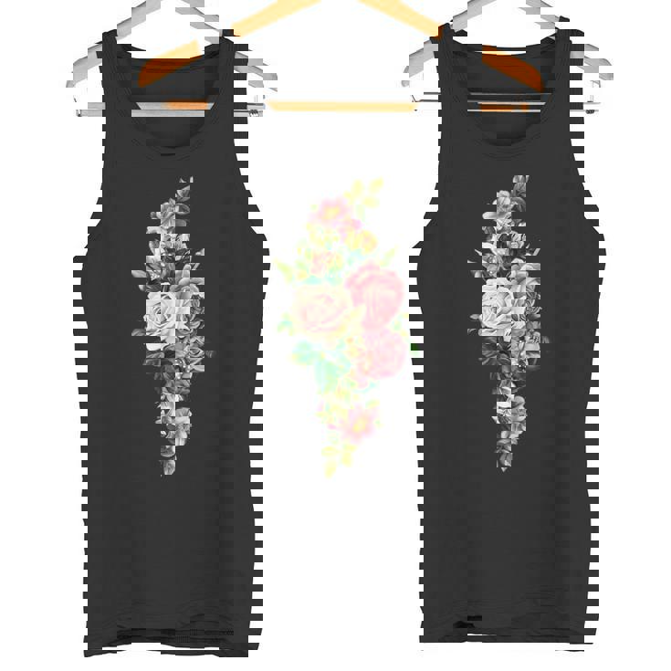 ヴィンテージ フローラル ボタニカル ピンク レッド ホワイト ローズ タンクトップ