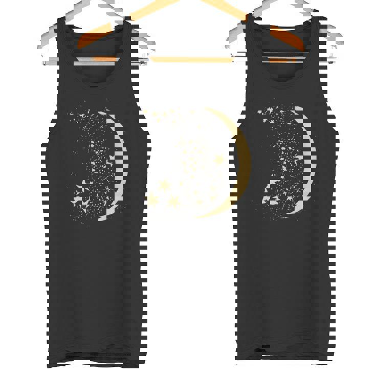 ヴィンテージ三日月と星宇宙アートイラストtシャツ タンクトップ