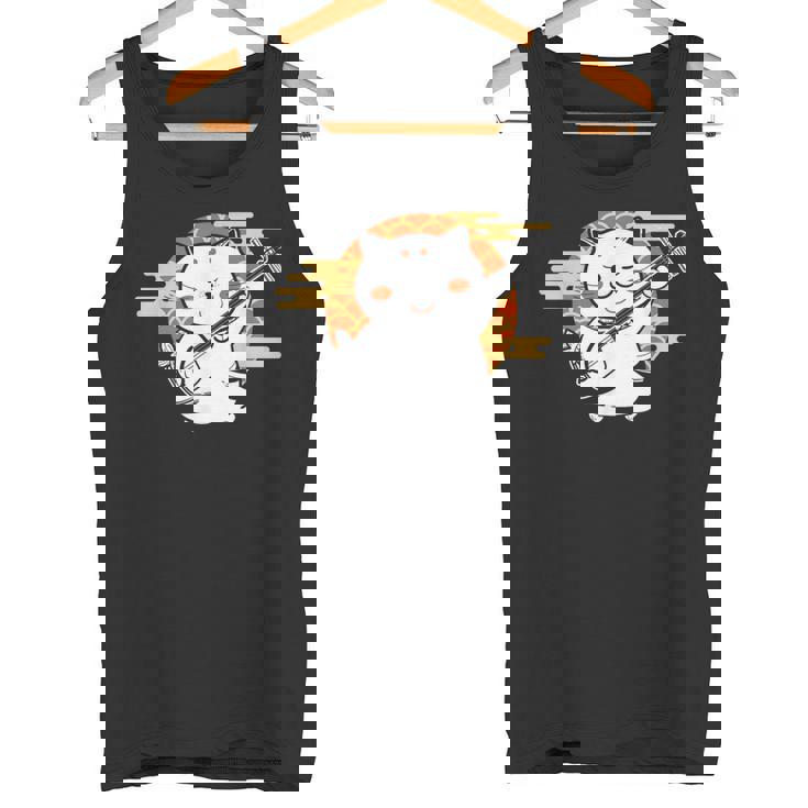 三味線で遊ぶ猫 タンクトップ