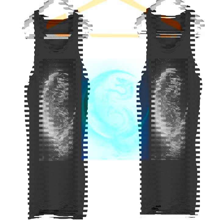 三日月のドラゴン ブルーギャラクシー天文学 アート タンクトップ