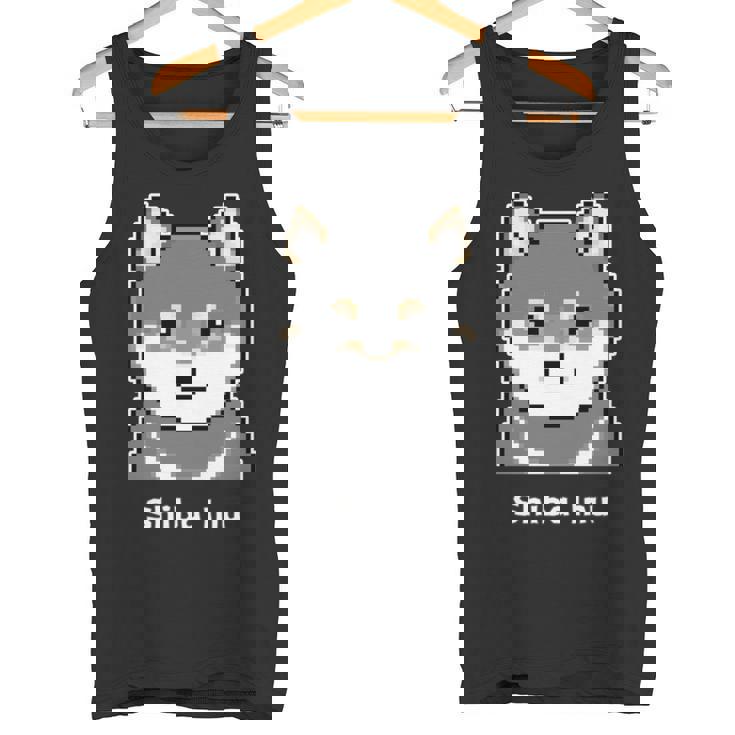 丸顔の黒柴さんのドット絵 長袖tシャツ タンクトップ