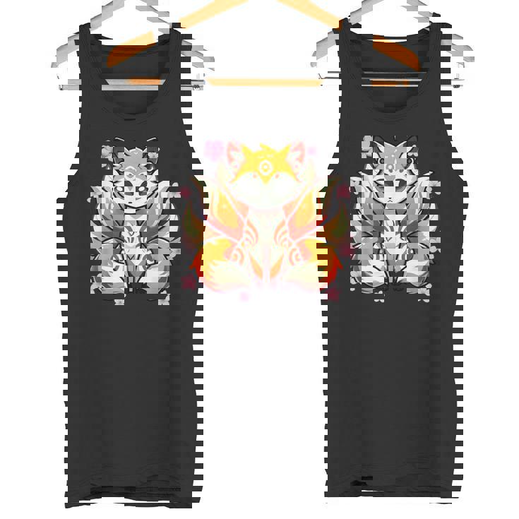 九尾 狐 きつね 日本の桜 タンクトップ