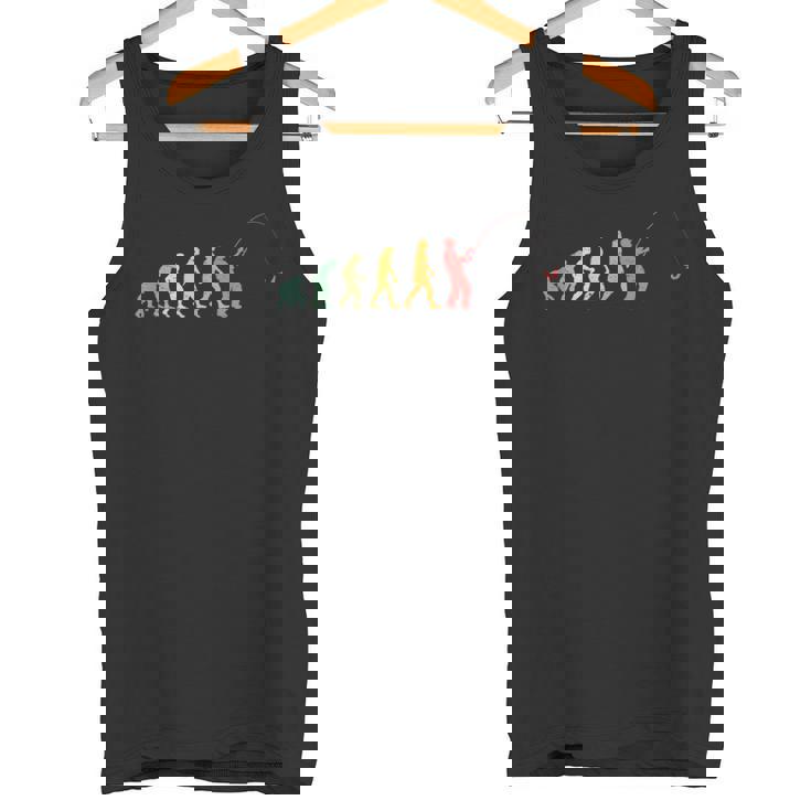 人類の進化 釣り竿 漁師 釣り人 面白い 釣りバカ フィッシング 漁師 海 川 船 おもしろ 釣り堀 趣味 釣り タンクトップ