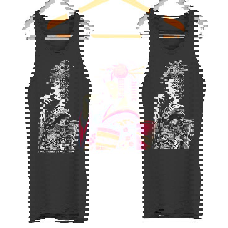 伝統的な着物のエレガントな日本の芸者のイラスト タンクトップ