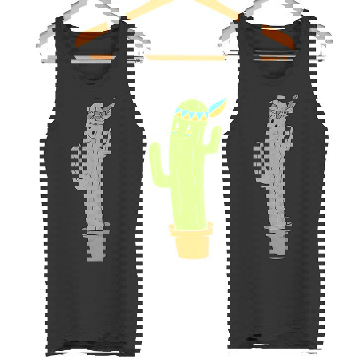 先住民のサボテンと頭飾りと羽 タンクトップ